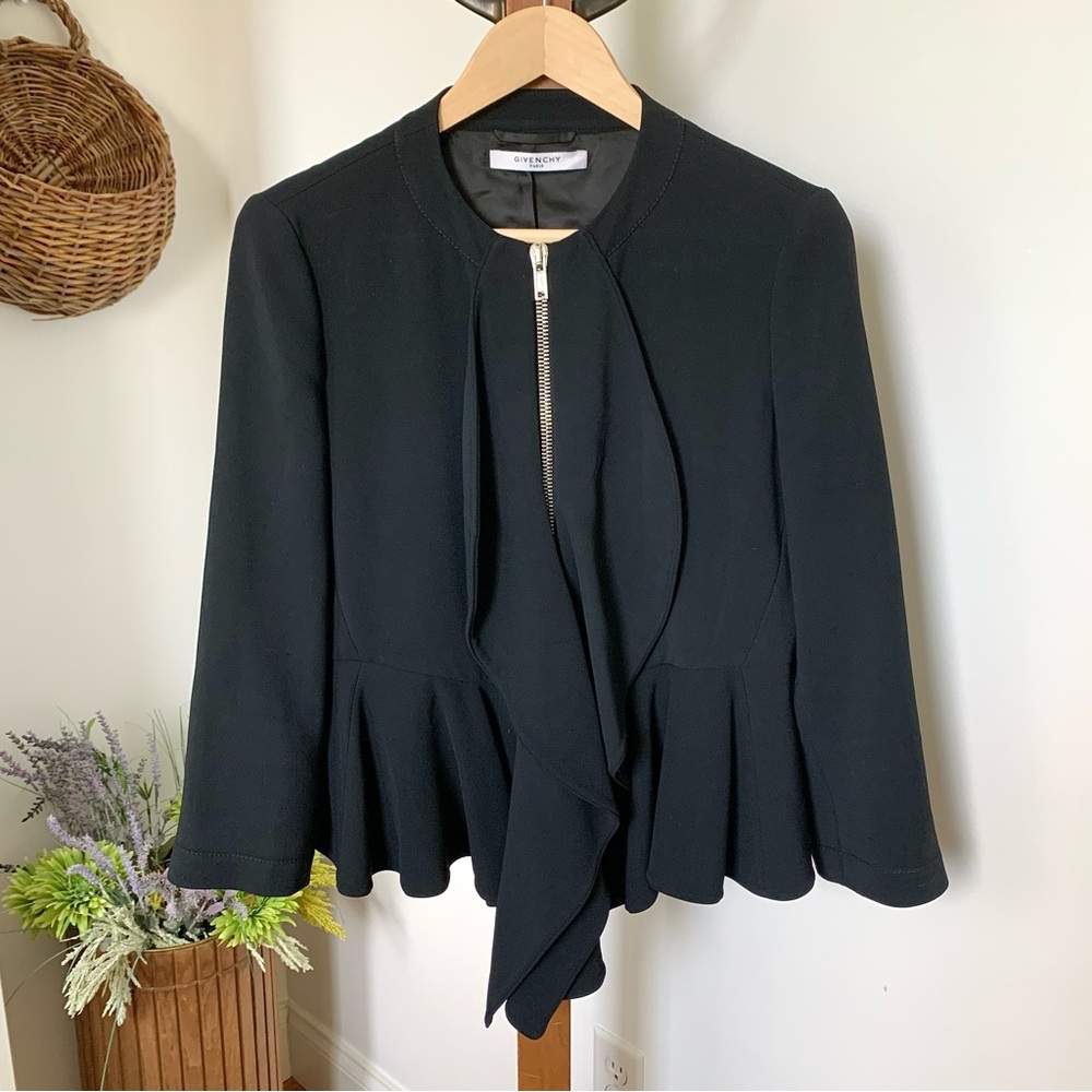 Rare GIVENCHY Black Peplum Jacket Silver Zippered Blazer Italy IT 44 / US MED - Picture 12 of 16